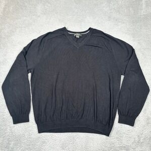 Eddie Bauer Mens XL Black Supima Pima Cotton V-Neck Pullover Sweater Office Wear